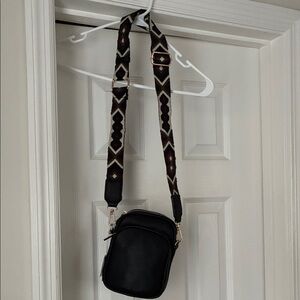 Mali+Lili Black Crossbody Bag with Patterned Strap